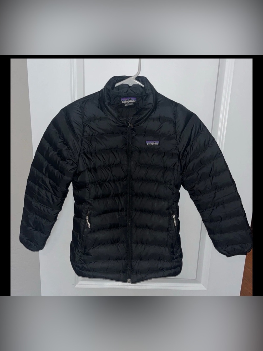 Patagonia Down Jacket Coat Black Full Zip Puffer Coat Kids Size M 10 Black